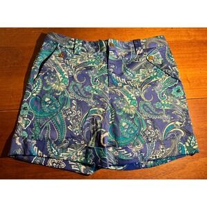 Lauren Ralph Lauren Paisley Cuffed Shorts Gold Button‎ Detail 12P